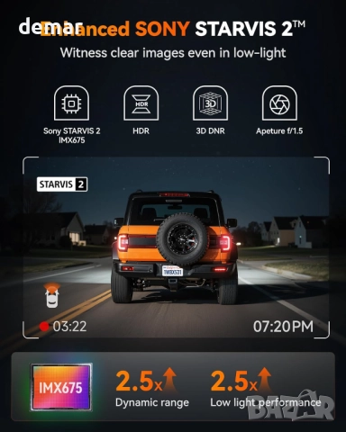 WOLFBOX 60FPS Видеорегистратор, 2.5K+1080P предна и задна камера, снимка 3 - Камери - 51688771