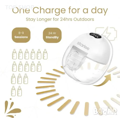 Starlee S39 Електрическа помпа за кърма, акумулаторна с приложение, 4 режима, 12 нива, 24 mm фланец, снимка 5 - Помпи за кърма - 49566676