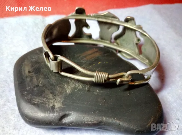 КРАСИВА СТАРА РЕТРО АРТ ПОСРЕБРЕНА МЕДНА ГРИВНА с ИНКРУСТИРАН СЕДЕФ и ИНИЦИАЛИ на МАЙСТОРА МК 48606, снимка 6 - Антикварни и старинни предмети - 48492620