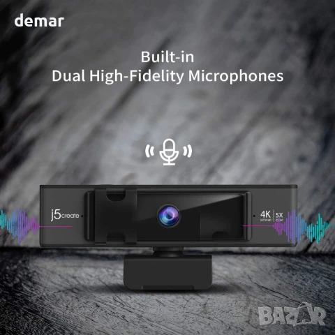 j5create 4K Ultra HD уеб камера с 5-кратно цифрово увеличение и два микрофона,дистанционно (JVCU435), снимка 2 - Други - 50592413