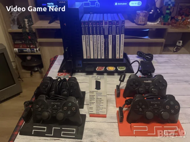 PlayStation 2 Fat + 4 джойстика + игри + стойка + 2TB външен | Само РАЗМЯНА