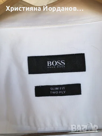 Бяла мъжка риза Boss, 41 M/L, като нова , снимка 2 - Ризи - 56099705