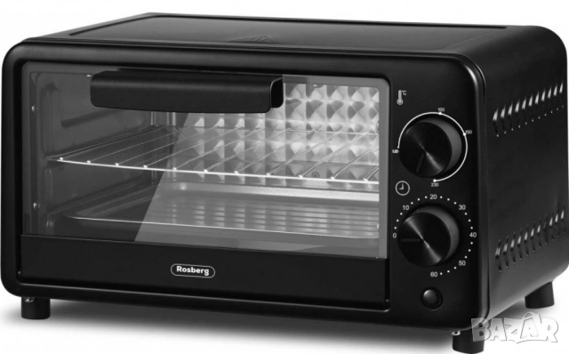Фурна мини Rosberg, 800W\9л. до 230°C, Черна, 2 ГОДИНИ ГАРАНЦИЯ, снимка 2 - Печки, фурни - 53054223