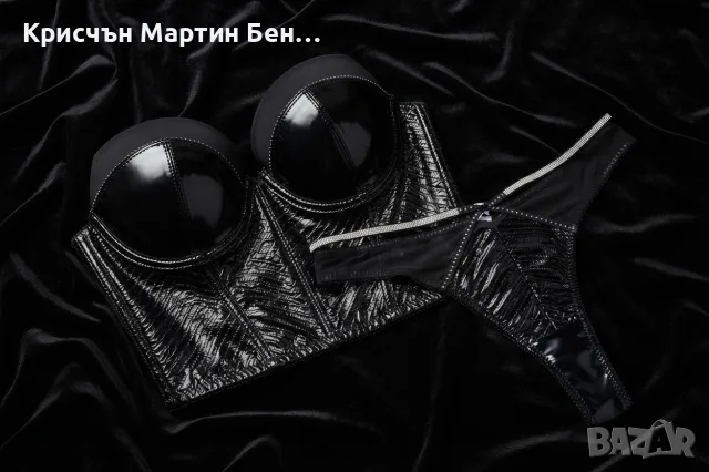 Луксозен черен комплект от еко кожа тип корсет прашки , снимка 5 - Корсети, бюстиета, топове - 56262371