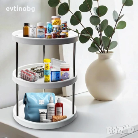 Въртяща се 3-етажна поставка – 360° организация за кухня, баня и дом, снимка 4 - Кутии за съхранение - 53833172