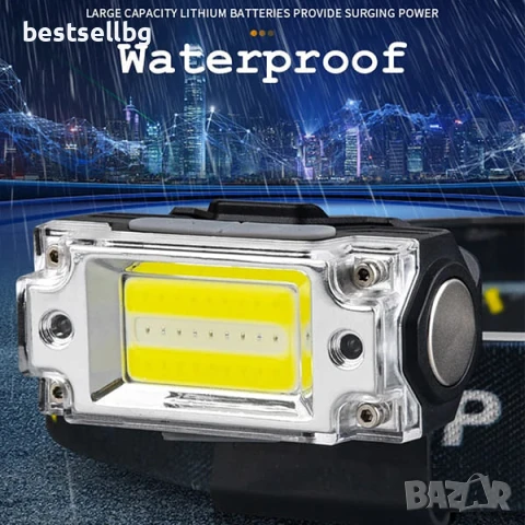 Мощен акумулаторен челник със сензор USB LED фенер за глава къмпинг лов риболов бягане работа силен, снимка 4 - Къмпинг осветление - 51204114