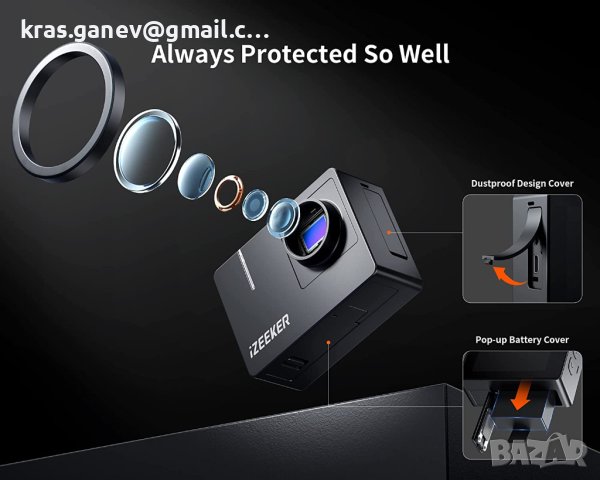 iZEEKER iA100 Action Cam 4K30FPS 20MP WiFi 40M подводна камера Ultra HD сензорен екран, снимка 2 - Камери - 40957881