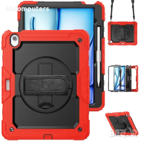 iPad Air 13 (2025) / (2024) Hybrid Tablet Case with Hand Grip & Strap TPU Силиконов Калъф и Протекто