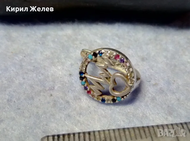 СТАРА СКЪПОЦЕННА СРЕБЪРНА ОБЕЦА СРЕБРО ВИСОКА ПРОБА с РАЗНОЦВЕТНИ ПОЛУСКЪПОЦЕННИ КАМЪНИ 48597, снимка 2 - Антикварни и старинни предмети - 49522578