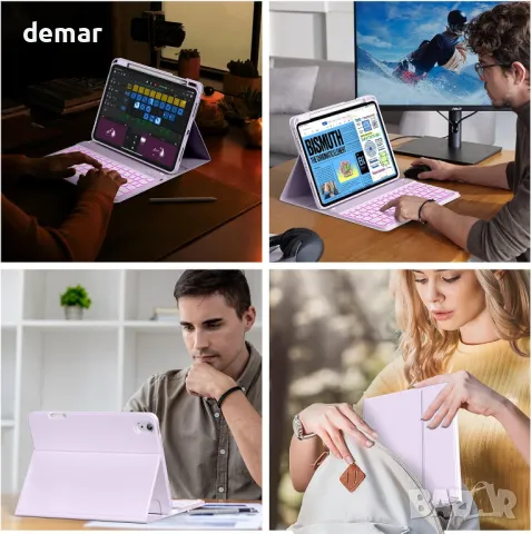 Калъф BQDIYOO с клавиатура за iPad 10-то поколение 10,9 инча, 7 цвята подсветка, лилав, снимка 8 - Таблети - 48426495