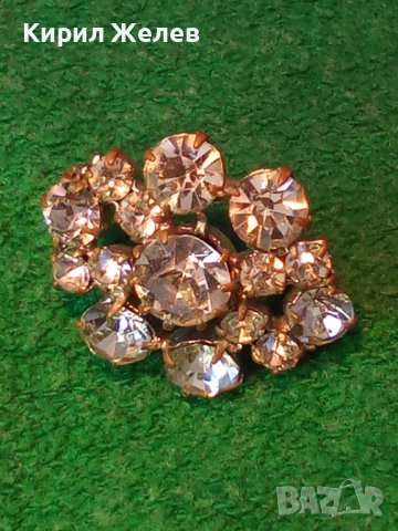 СТАРА БЕЛ ЕПОК СТИЛ ПОСРЕБРЕНА БРОНЗОВА РЕТРО БРОШКА с ИСКРЯЩИ БОХЕМСКИ КРИСТАЛИ 31849