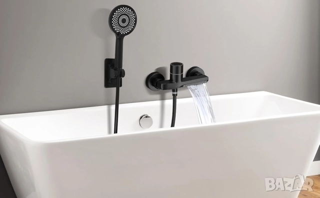 К-кт смесител за вана с душ с ефект "Водопад", Черен Мат, снимка 7 - ВИК - 52569267