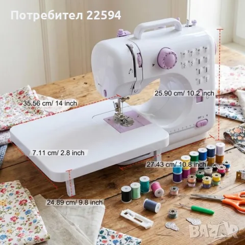 Портативна електрическа шевна машина 12 шева, 42 аксесоара, лек за DIY и ръкоделие – Лилаво/Бяло, снимка 2 - Шевни машини - 55740490