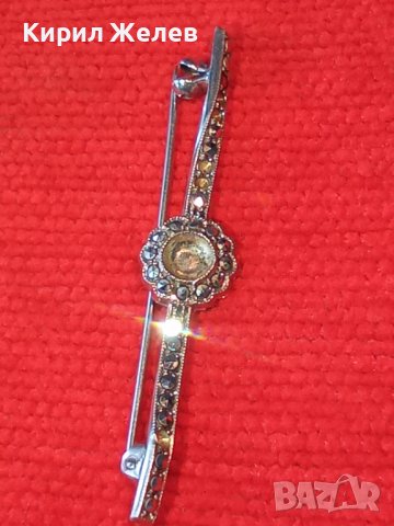 СТАРА СКЪПОЦЕННА СРЕБЪРНА АРТ ДЕКО БРОШКА СРЕБРО 835 с МАРКАЗИТИ МАЙСТОРСКА ИЗРАБОТКА 25797