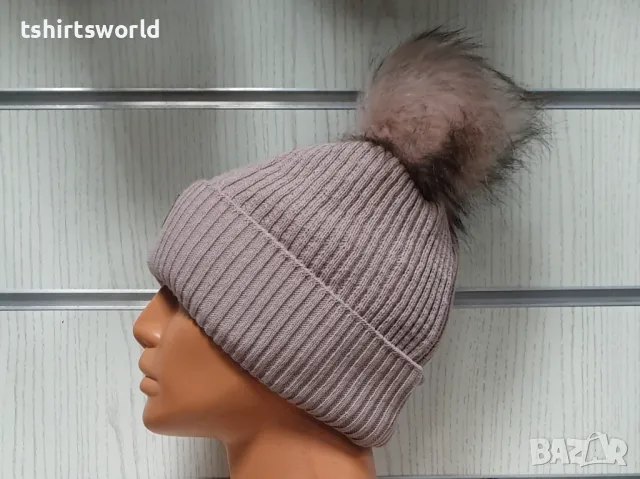 Нова зимна дамска шапка SilverStar в розов цвят с пух/помпон, снимка 4 - Шапки - 47927721