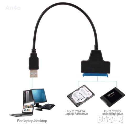 USB кабел за връзка към хардиск 2.5", USB към HDD/SSD, SATA 2 и 3, снимка 2 - Кабели и адаптери - 39545760