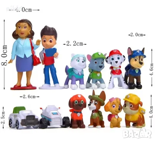 12 фигурки Пес Патрул Paw Pes Patrol кучета пластмасови играчки и украса за торта, снимка 3 - Фигурки - 48572152