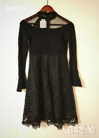 Нова черна рокля с дълъг ръкав S-M размер, снимка 2 - Рокли - 53102455