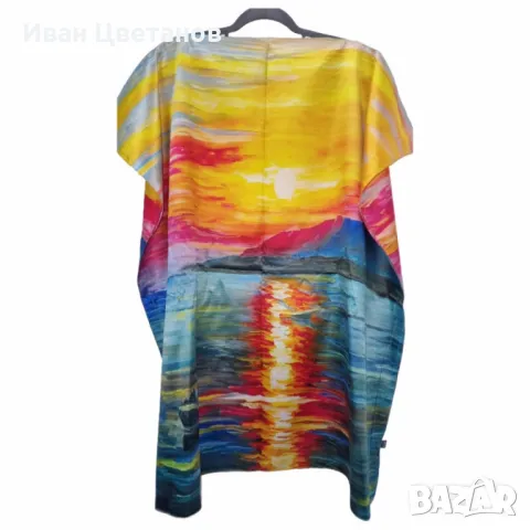Лятна плажна туника от коприна, с артистични и морски десени, снимка 15 - Туники - 50036708
