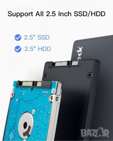 Inateck кутия за 2.5 "SATA SSD, HDD, USB C към SATA адаптер USB 3.0 , снимка 4 - Други - 34274402