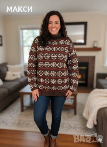 Прекрасен макси дълъг Коледен блузон с поло яка- изключително мека, силно еластична, много топла 