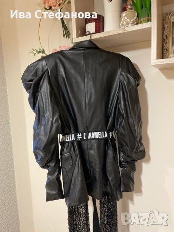 Ново кожено черно сако блейзер буфан ръкав Caramella Fashion , снимка 7 - Сака - 44216719