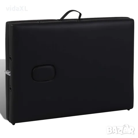 vidaXL Черна сгъваема масажна кушетка 3 зони с дървена рамка, снимка 5 - Кушетки - 56146065