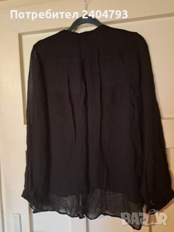 Копринена, черна блуза с лъскав орнамент , снимка 4 - Ризи - 40632596