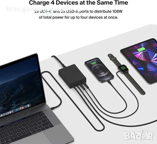 Belkin 108W GaN USB станция за зареждане за множество устройства, снимка 4 - Лаптоп аксесоари - 40959230