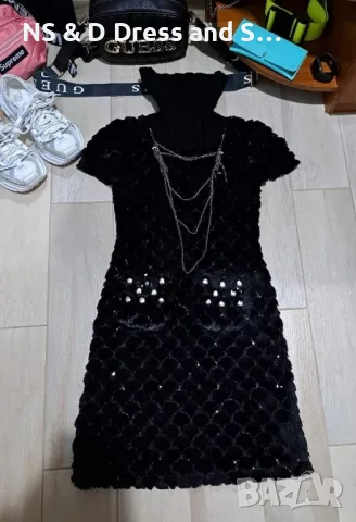 Стилна екстравагантна дамска рокля от естествен заешки косъм с подвижен гердан, снимка 6 - Рокли - 30587856