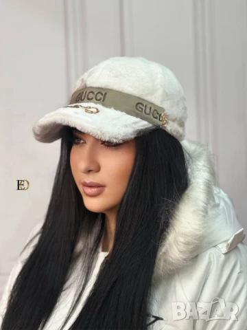 Пухена шапка с козирка gucci