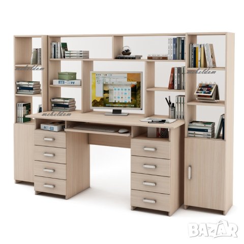 Бюро 143см. с надстройка,8 чекмеджета,клавиатура и 2 етажерки с плавни врати(код-0926), снимка 4 - Бюра - 41103344