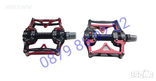 Комплект алуминиеви педали за Велосипед неплъзгащи се, троен лагер, червени, снимка 3 - Части за велосипеди - 41737241