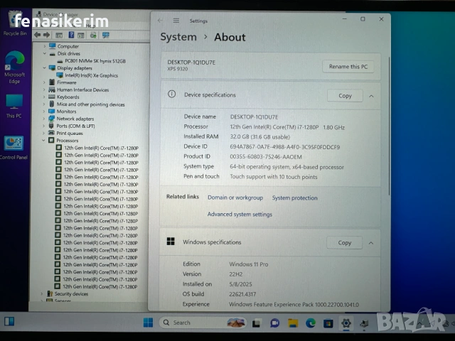 13.4' 4K UHD+ OLED Touch i7-1280p DELL XPS 9320 Plus 32GB LPDDR5/1TB NVMe/Подсветкa/Бат 12ч/Гаранция, снимка 7 - Лаптопи за работа - 53336715