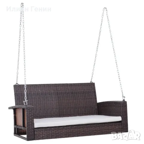 Висяща пейка Outsunny, градинска люлка с 2 места, ратанова, с възглавница за седалка, висяща люлка, снимка 10 - Градински мебели, декорация  - 50368124