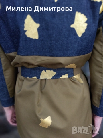 Кимоно с деним и ръчно рисувана Гинко Билоба , снимка 5 - Сака - 52156077