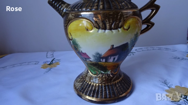 Винтидж керамична ваза, ръчно рисувана от H. Bequet Quaregnon, снимка 2 - Вази - 52650228