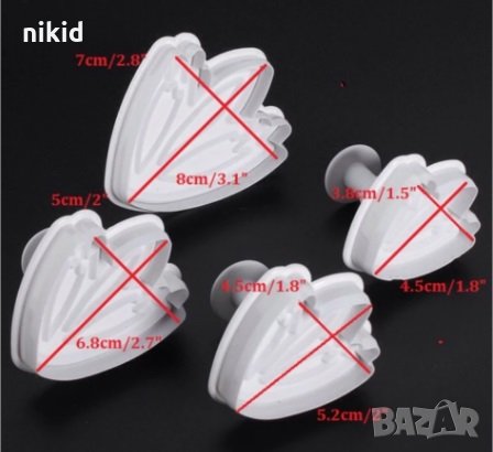 4 бр лале пластмасови резци резец форми форма с бутало за фондан тесто торта сладки декор, снимка 3 - Форми - 35872675