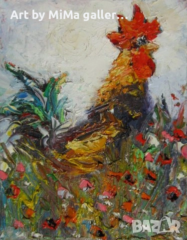 Петли, петлета, петел, петле, Мима / Art by MiMa, картина, rooster oil on canvas painting, снимка 4 - Картини - 32023922