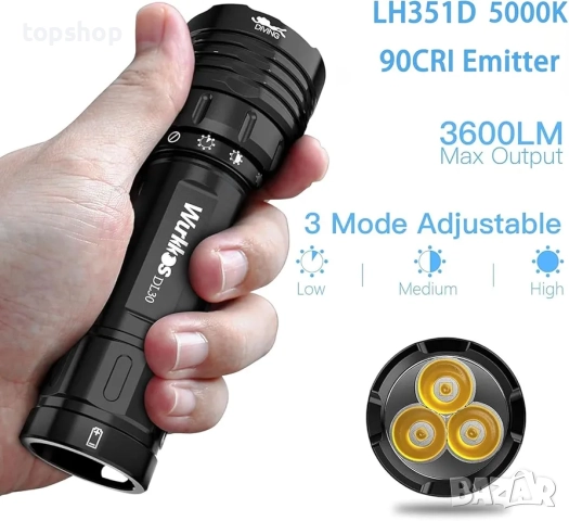 Ново Фенерче за гмуркане Wurkkos DL30, фенерче за гмуркане с 3600 лумена и 3 × LH351D 5000K LED..., снимка 6 - Други - 52152775