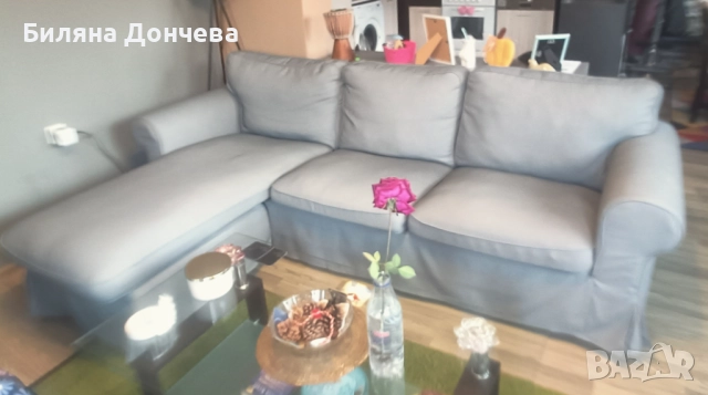 Стилен ъглов диван с лежанка (IKEA Ektorp) – Отлично състояние, снимка 6 - Дивани и мека мебел - 52849051