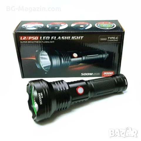 Мощен ръчен фенер LED прожектор тактически за лов риболов къмпинг туризъм палатка работа аварии, снимка 4 - Къмпинг осветление - 51027558