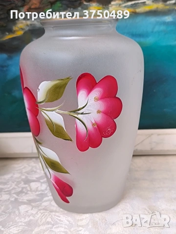 Ваза от матирано стъкло,ръчно рисувана, снимка 3 - Вази - 53669344