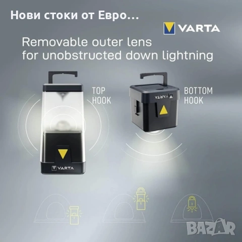 Мощна къмпинг LED лампа Varta лед фенер за палатка аварии риболов , снимка 3 - Къмпинг осветление - 53469449