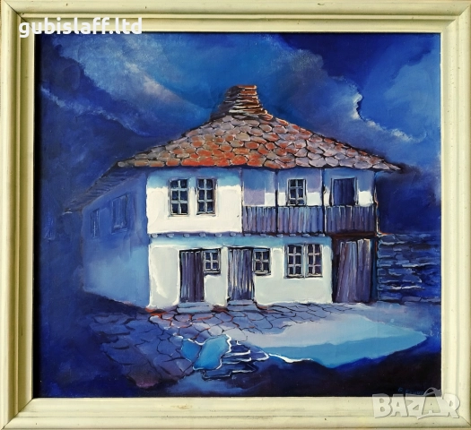 Картина, пейзаж, къща, худ. Васил Бенчев (1945-2014) - 3