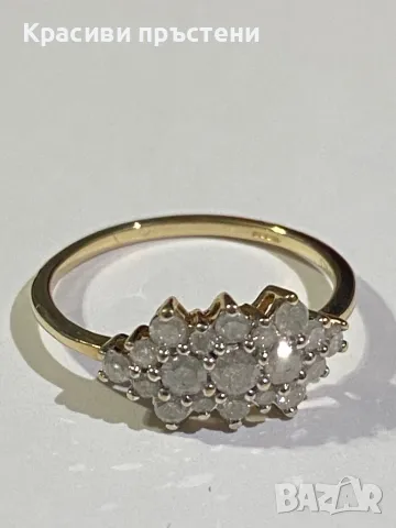 Златен пръстен с 19 диаманта 1,52гр, снимка 3 - Пръстени - 50181763