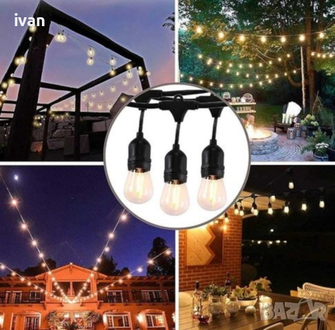 Светещи крушки 10 броя жълта светлина, гирлянд с дължина 6 метра, снимка 2 - Външни лампи - 51515904