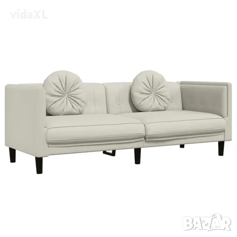 vidaXL Диван с възглавници, 3-местен, кремав, кадифе