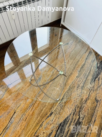 Нова Трапезна маса ф90 от полирана неръждаема стомана и закалено стъкло, снимка 5 - Маси - 51455533