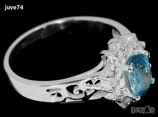 СРЕБЪРЕН ПРЪСТЕН СЪС СИН ЦИРКОН (КАМБОДЖА), снимка 2 - Пръстени - 52080446